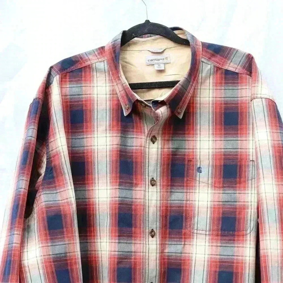 Carhartt Size 3XL Red/Blue/cream long sleeve button down shirt - Picture 2 of 10